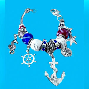 Jewelry Nexus Sea Life Nautical Anchor Rope Rudder Sand Dollar Charm Bracelet
